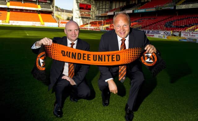 Dundee United chairman Stephen Thompson, left, poses with new manager Mixu Paatelainen. Picture: SNS