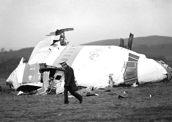 The wrecked nose section of Pan Am flight 103 at Lockerbie in 1988. Picture: PA
