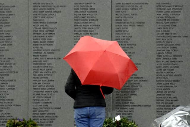 The wall of names in the Lockerbie disaster memorial garden. Picture: Jane Barlow