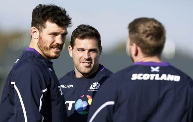 Scotland lock Tim Swinson, left, replaces Jonny Gray in the team for Sunday's Rugby World Cup quarter-final. Pic: Getty