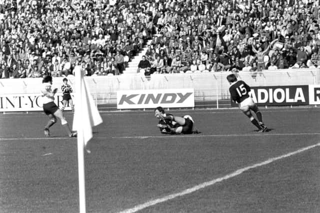 Robertson goes over for Scotlands opening try against France in Paris. Scotland lost narrowly 21-17 in 1979. Picture: Ian Brand