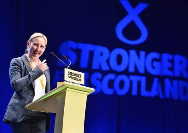 Mhairi Black speaks to the SNP conference. Picture: Getty