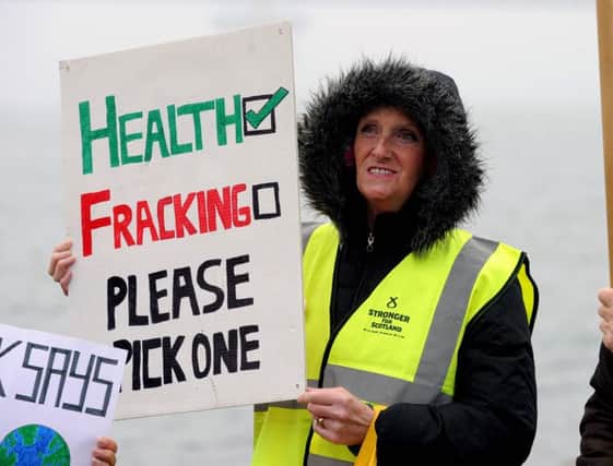 Campaigners protest fracking in Scotland. Picture: Lisa Ferguson