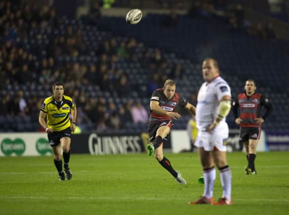 Edinburgh's Greig Tonks converts a penalty for his side. Picture: SNS