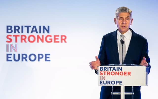 Lord Stuart Rose speaking at the launch of the Britain Stronger in Europe campaign in London. Picture: PA