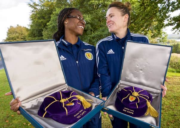 Ifeoma Dieke, left, and Jo Love with their Uefa caps. Picture: SNS