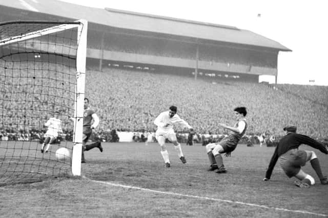 Puskas scores the third of his four goals for Real Madrid, who defeated Eintracht Frankfurt 7-3 in the match. Picture: PA