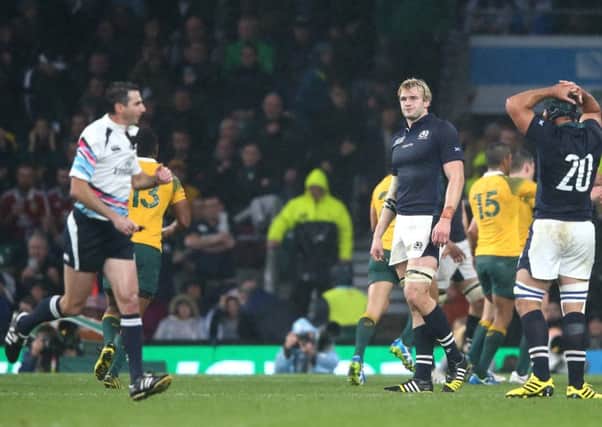 Craig Joubert sprints off the pitch after blowing the final whistle. Picture: Getty