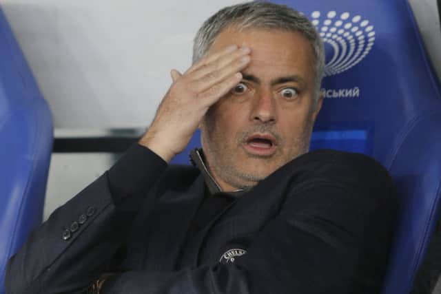 Jose Mourinho reacts before the Champions League match with Dynamo Kiev in Ukraine. Picture: Sergei Chuzavkov/AP