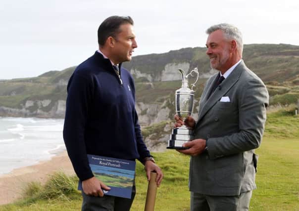 Turnberry course designer Martin Ebert with Darren Clarke at Royal Portrush. Picture: PA Wire