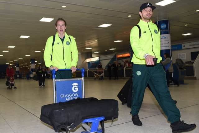 Celtic's Stefan Johansen and Logan Bailly prepare to depart for Molde. Picture: SNS