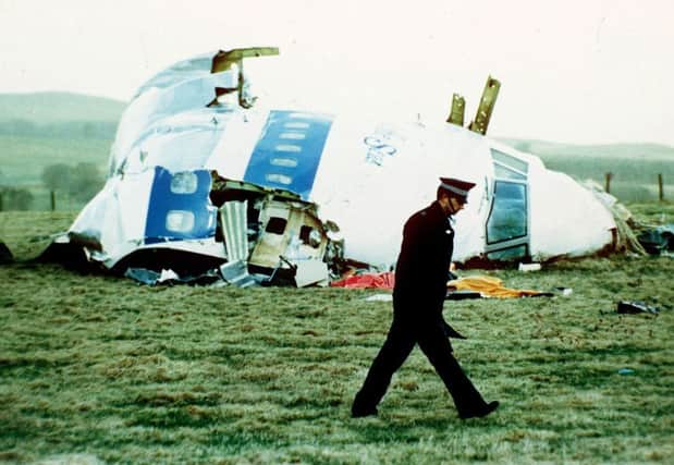 The Pan Am jet near the town of Lockerbie in 1988 where it lay after a bomb aboard exploded. Picture: AP