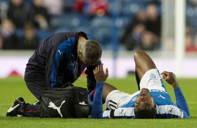Rangers winger Nathan Oduwa receives treatment. Picture: SNS