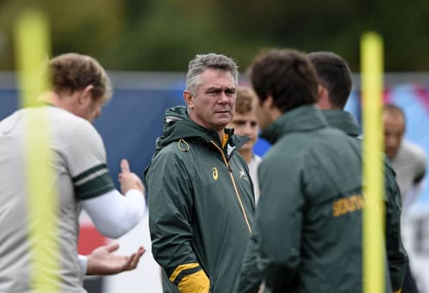 South Africas  head coach Heyneke Meyer during training at Surrey Sports Park, Guildford, yesterday. Picture: Getty