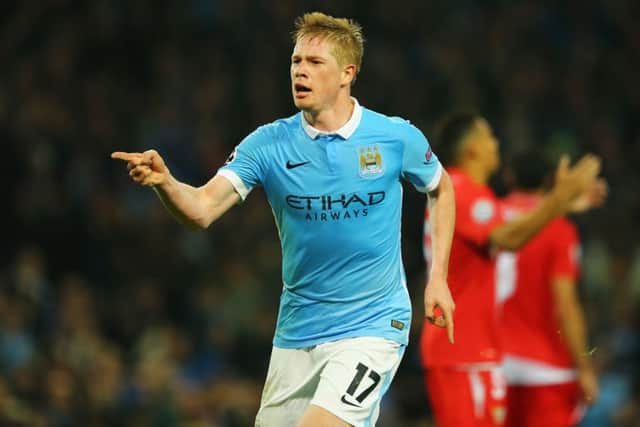 Kevin De Bruyne of Manchester City celebrates scoring his teams second goal against Sevilla. Picture: Getty