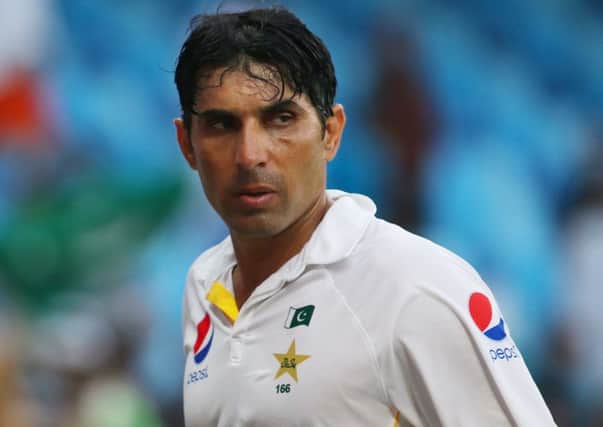 Pakistan's Misbah Ul Haq hit an unbeaten 102 against England in Dubai. Picture: AFP/Getty Images