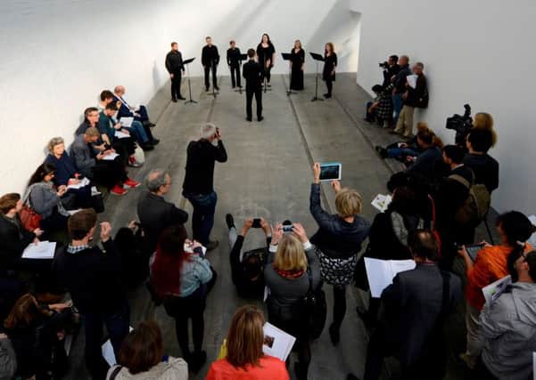 The work of Janice Kerbel, DOUG, which includes a performance by six singers, being shown at the Tramway, as part of the Turner Prize 2015