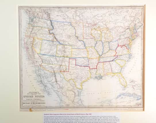 A map of the US drawn in the 19th century that charts the north-south divide during the civil war. Picture: Ian Rutherford