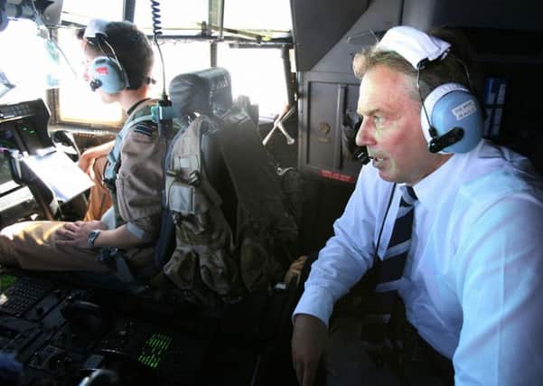 Tony Blair on a helicopter in Iraq in 2007. The former prime minister has apologised for aspects of the Iraq War, sparking claims of attempted "spin" ahead of the Chilcot Inquiry findings. Picture: PA