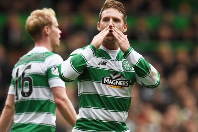 Kris Commons celebrates his goal against Dundee United. Picture: SNS