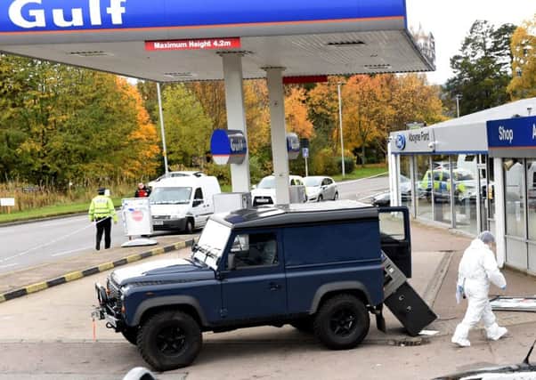 Police Scotland attend an attempted robbery of a cashline machine at the Ford dealership and petrol station at Aboyne Service Station in Aberdeenshire.