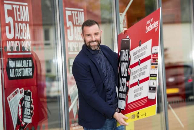 Kris Boyd at the launch of Ladbrokes new  Track Your Acca app at Linwood in Renfrewshire, yesterday. Picture: SNS
