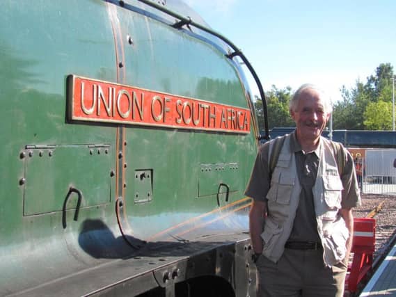 Robin Howie by the Union of South Africa steam train at Tweedbank.
Picture: G Current