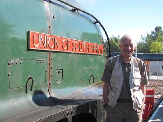 Robin Howie by the Union of South Africa steam train at Tweedbank.
Picture: G Current