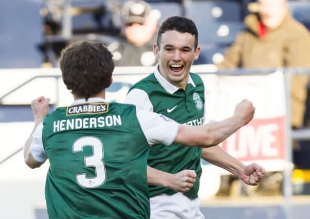John McGinn celebrates his belter at Raith Rovers this past weekend. Picture: SNS