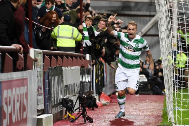 Celtic's Leigh Griffiths celebrates after opening the scoring. Picture: SNS
