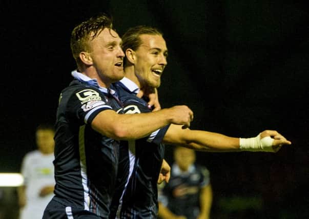 Jackson Irvine (right) celebrates his opener against Inverness CT on Tuesday night. Picture: SNS