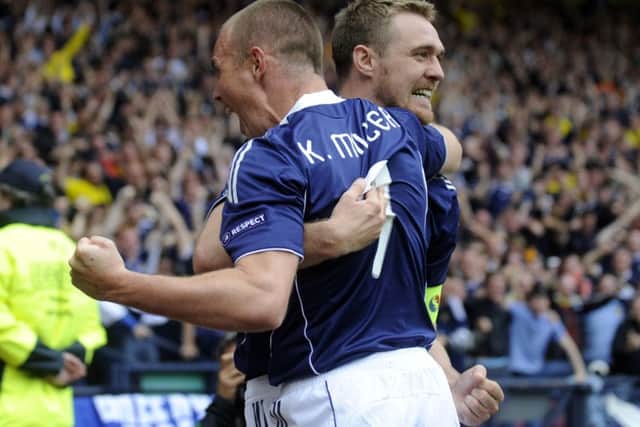 Darren Fletcher celebrates his goal against the Czech Republic with Kenny Miller at Hampden in 2011. Picture: Jane Barlow