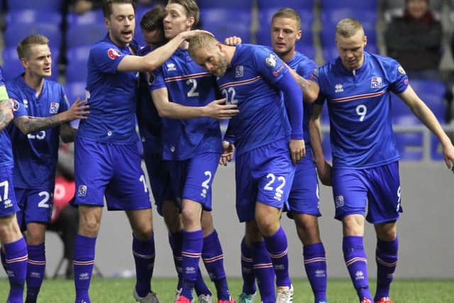 Iceland players celebrate a goal in their 3-0 victory over Kazakhstan in Astana during their successful Euro 2016 qualifying campaign. Picture: AFP/Getty