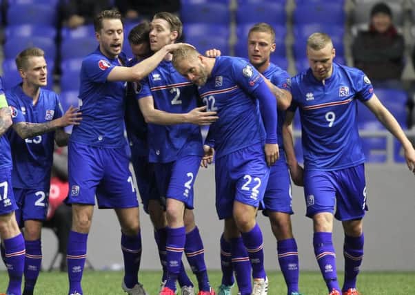 Iceland players celebrate a goal in their 3-0 victory over Kazakhstan in Astana during their successful Euro 2016 qualifying campaign. Picture: AFP/Getty