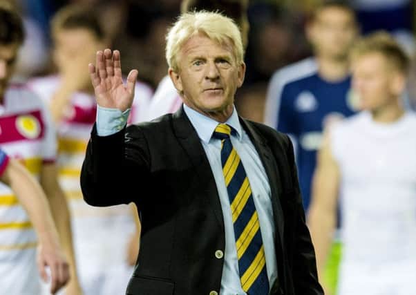 Scotland manager Gordon Strachan salutes the travelling fans at full-time in Scotland's 6-0 win over Gibraltar. Picture: SNS