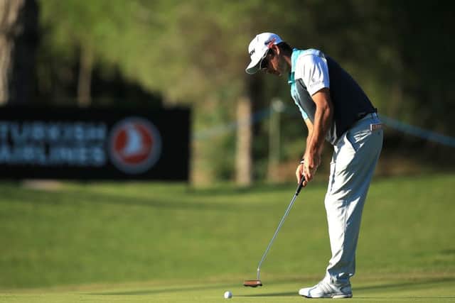 South African Jaco Van Zyl strikes a putt on his way to a first-round 61. Picture: Getty