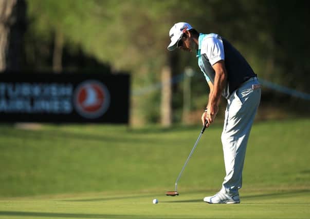 South African Jaco Van Zyl strikes a putt on his way to a first-round 61. Picture: Getty