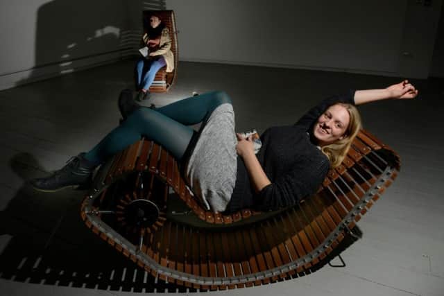 Katie Anderson, 26, from Dumfries, tries out the installation. Picture: Hemedia
