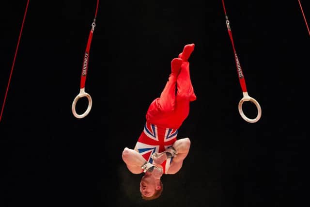 Team GB's Daniel Purvis earned a score of 14.466 following a good landing from the rings at the SSE Hydro last night. Picture: SNS