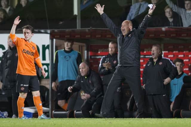 Dundee Utd manager Mixu Paatelainen appeals from the touchline. Picture: SNS