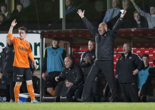 Dundee Utd manager Mixu Paatelainen appeals from the touchline. Picture: SNS