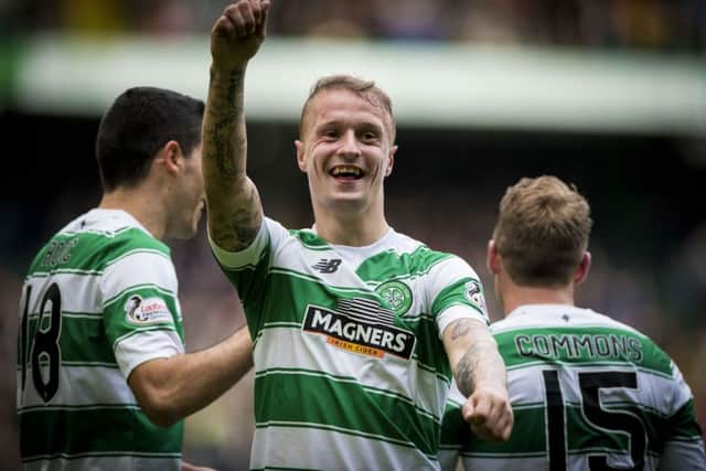 Celtic's Leigh Griffiths celebrates scoring his side's opening goal of the game against Aberdeen. Picture: PA
