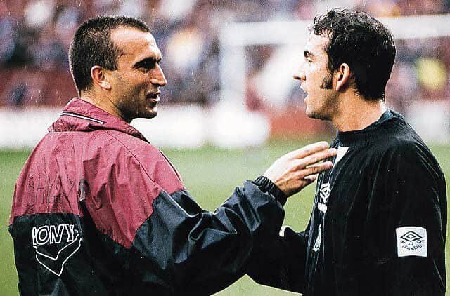 Pasquale Bruno exchanges words with fellow countryman Paulo Di Canio while the pair were in Scottish football. Picture: TSPL