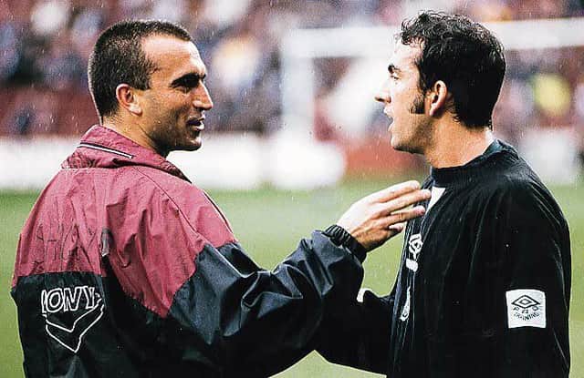 Pasquale Bruno exchanges words with fellow countryman Paulo Di Canio while the pair were in Scottish football. Picture: TSPL