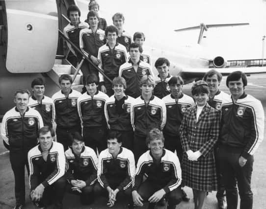 Andy Roxburgh and his Scotland under-18 squad line up for a picture at Glasgow Airport before flying to Finland for the 1982 European Championship finals. Picture: Allan Milligan