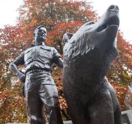 The bronze memorial commemorating the story of Wojtek