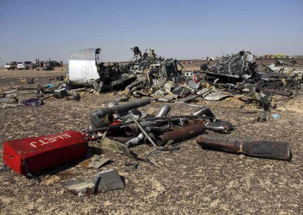 The debris after the passenger jet bound for St. Petersburg, Russia crashed in Hassana, Egypt, on Sunday. Picture AP