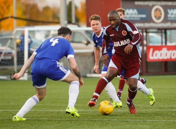 Jason Scotland was in cracking form in his first start for Stenhousemuir. Picture: Scott Louden