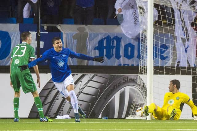 Molde's Mohammed Elyounoussi celebrates putting the hosts 3-1 up in the last game between the sides. Picture: SNS