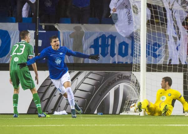 Molde's Mohammed Elyounoussi celebrates putting the hosts 3-1 up in the last game between the sides. Picture: SNS